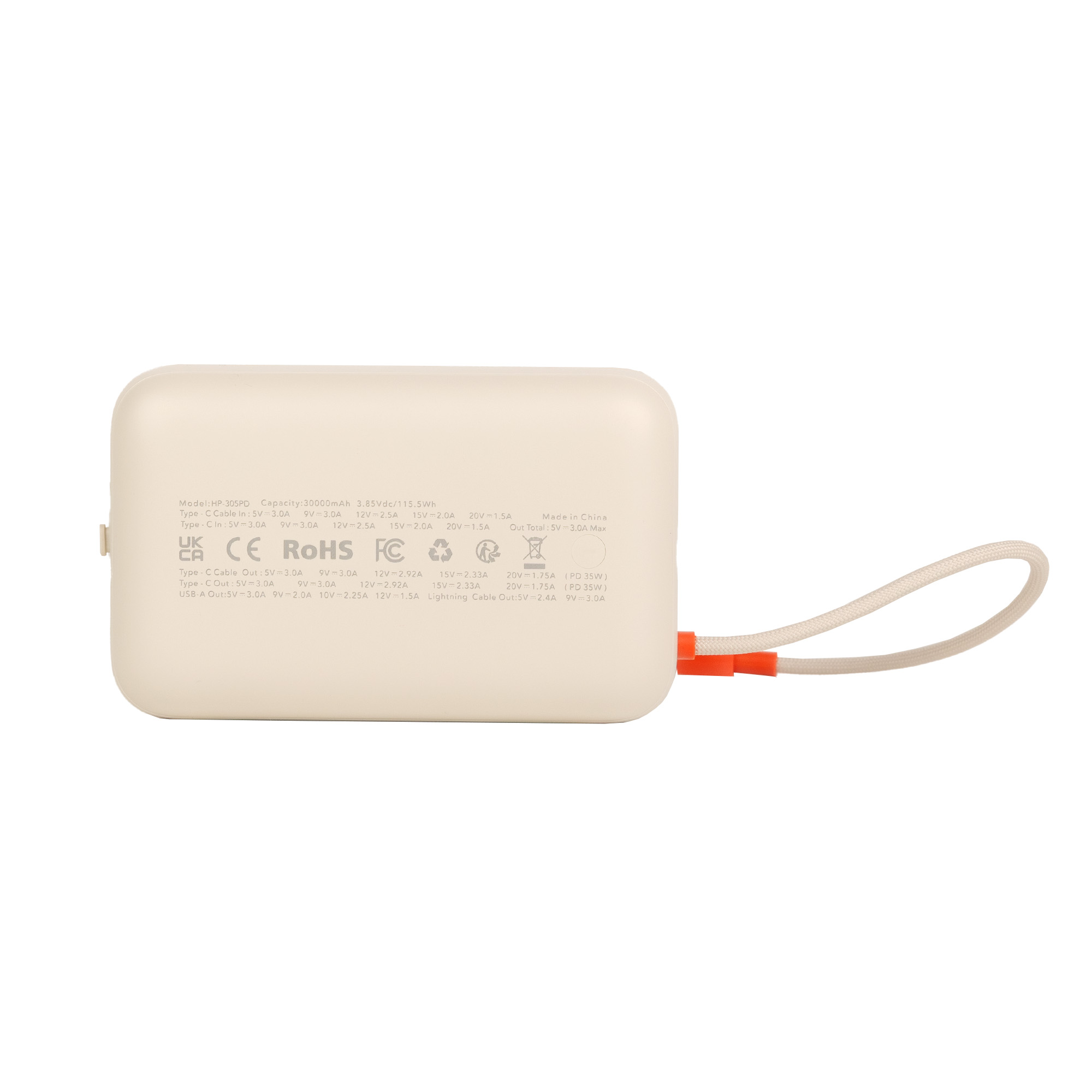 پاوربانک هیسکا مدل HP‑305PD با کابل داخلی (30000mAh / 35W)